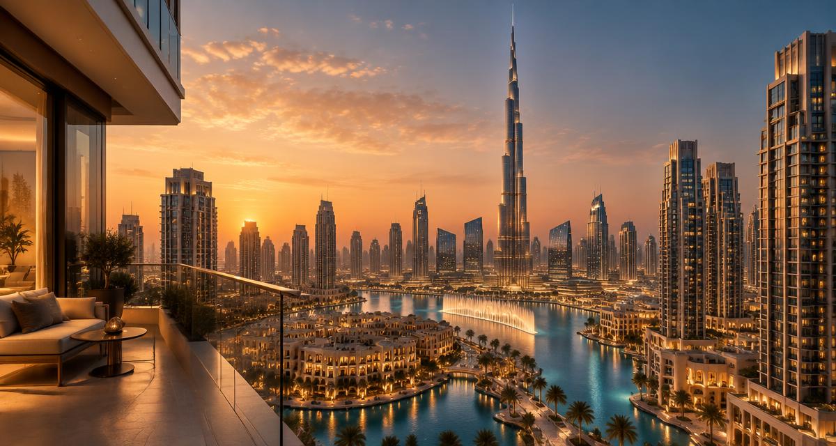Skyline de Dubaï au coucher du soleil — illustration pour EVERGR1N HOUSE